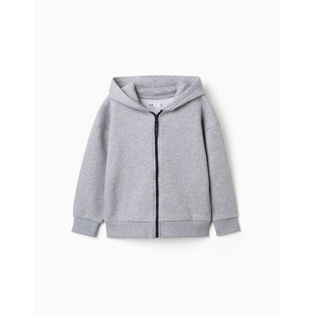 Sweat zippé en molleton avec capuche et doublure en coton peigné gris, ZIPPY