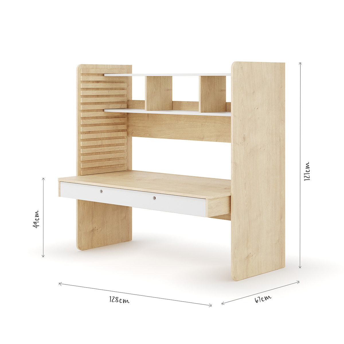 Bureau évolutif avec rangement LEWIS bois et blanc, AKITEN RETAIL