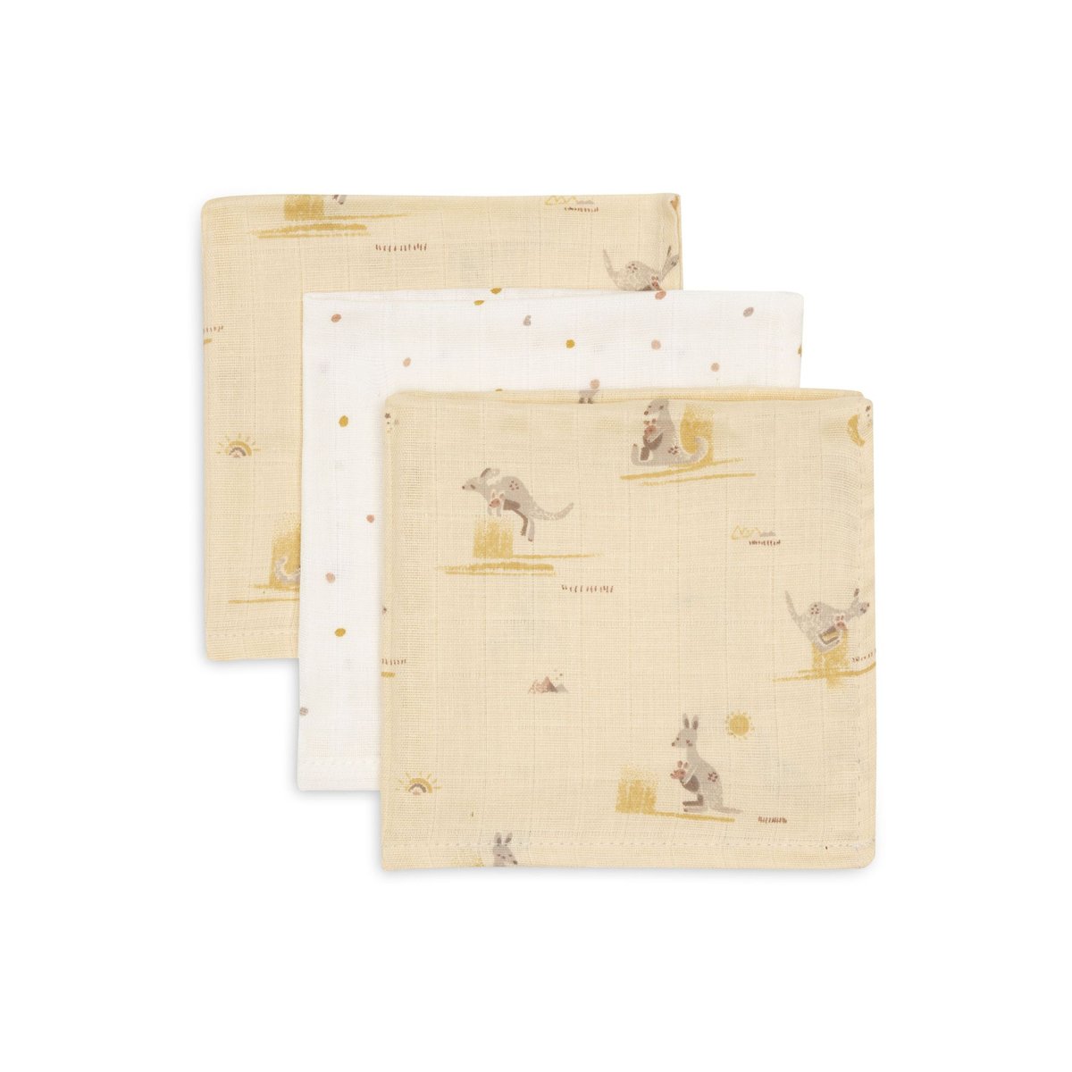 Lot de 3 langes en coton jaune kangaroots, JOLLEIN