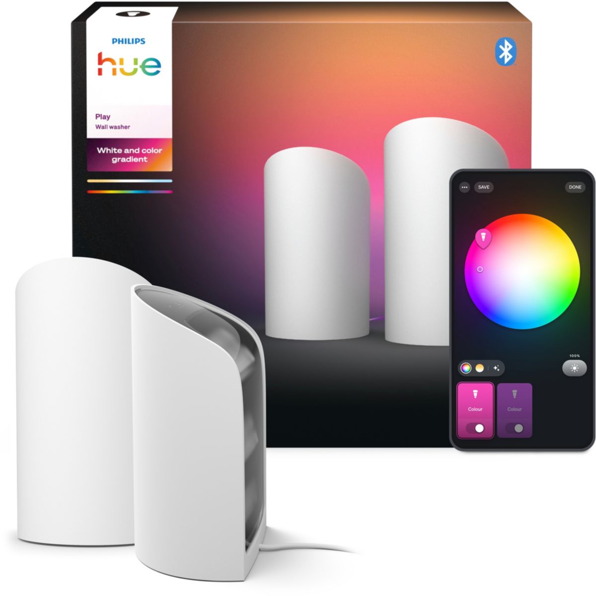 Lampe connectée Play Wall washer Blanc x2 White&Color gr couleur unique, PHILIPS HUE