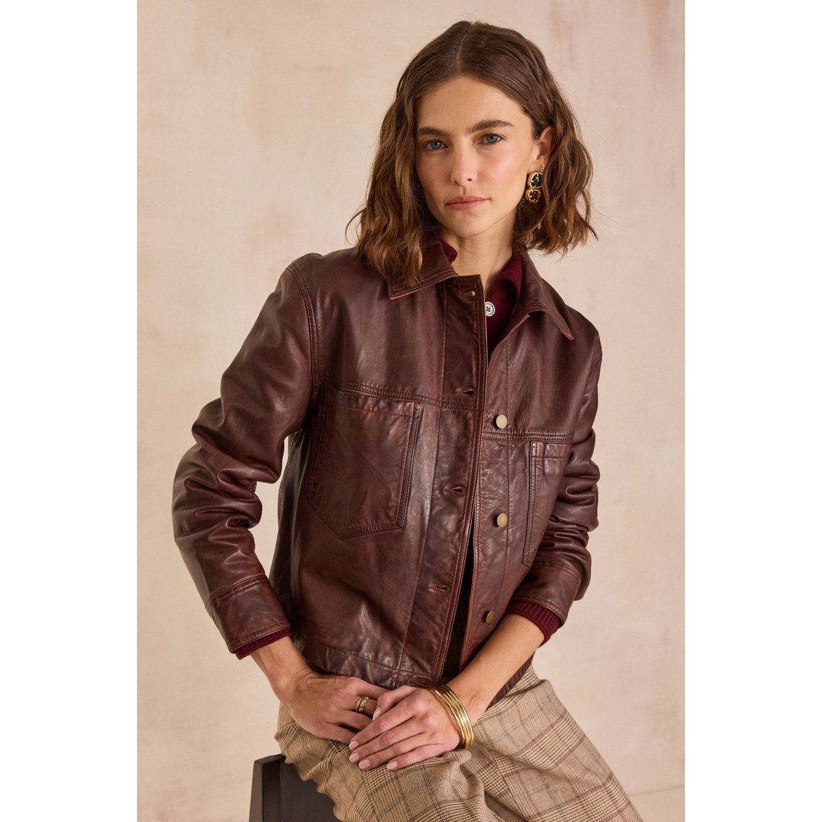 Blouson en 100% cuir CARLA brique, Maison 123