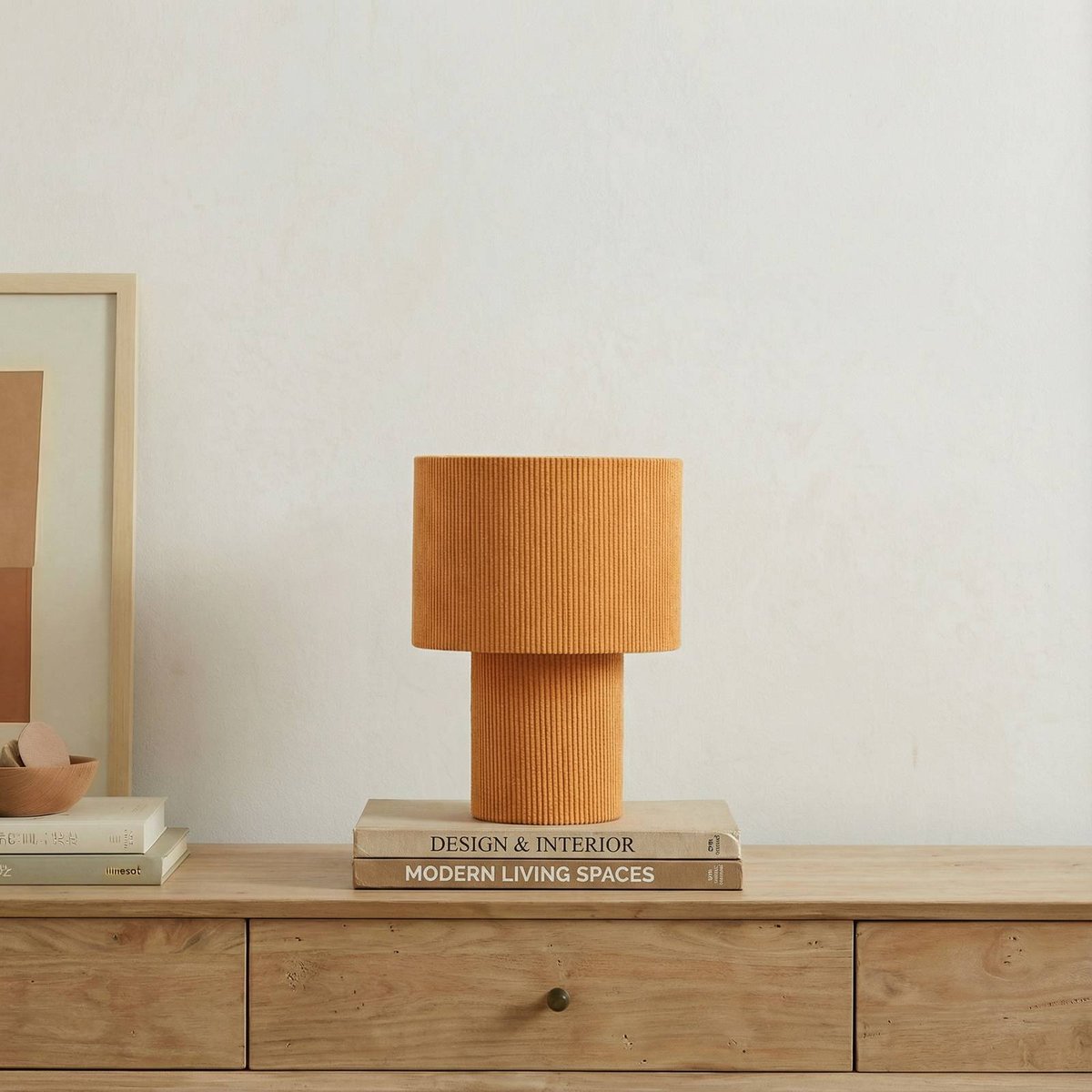 Lampe à poser en textile moderne, Jone marron clair, LINDBY