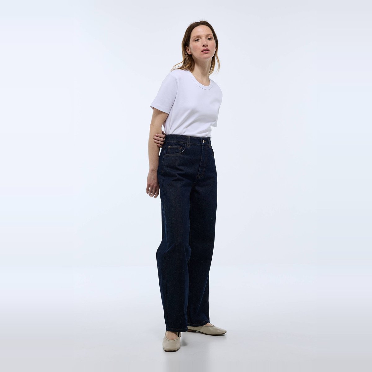 Jean large en coton brut denim, MONOPRIX
