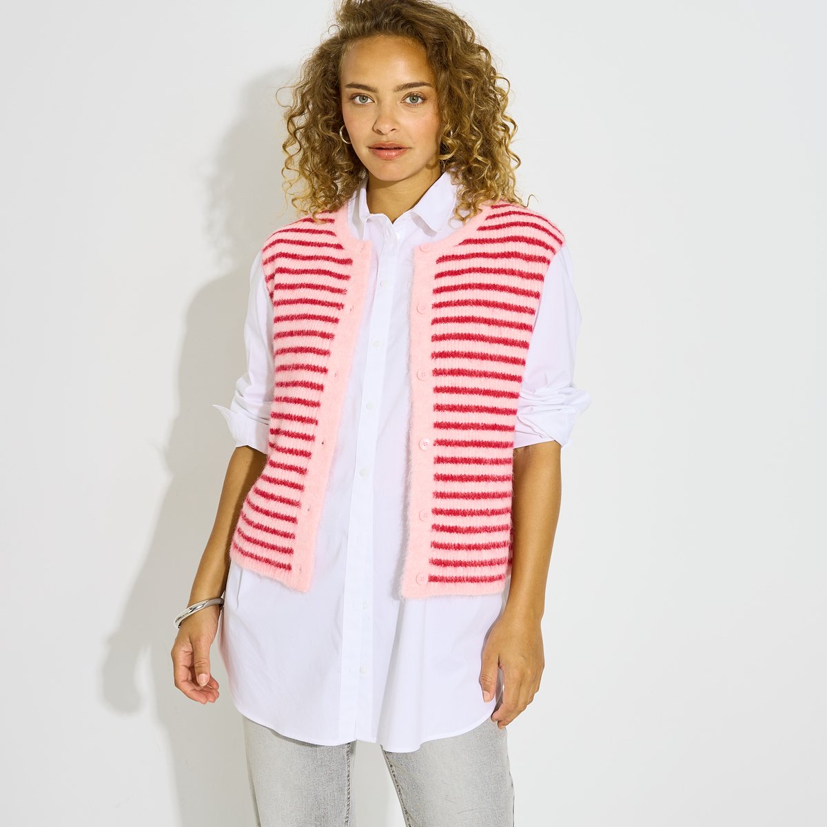 Gilet marinière sans manches rose, GRAIN DE MALICE