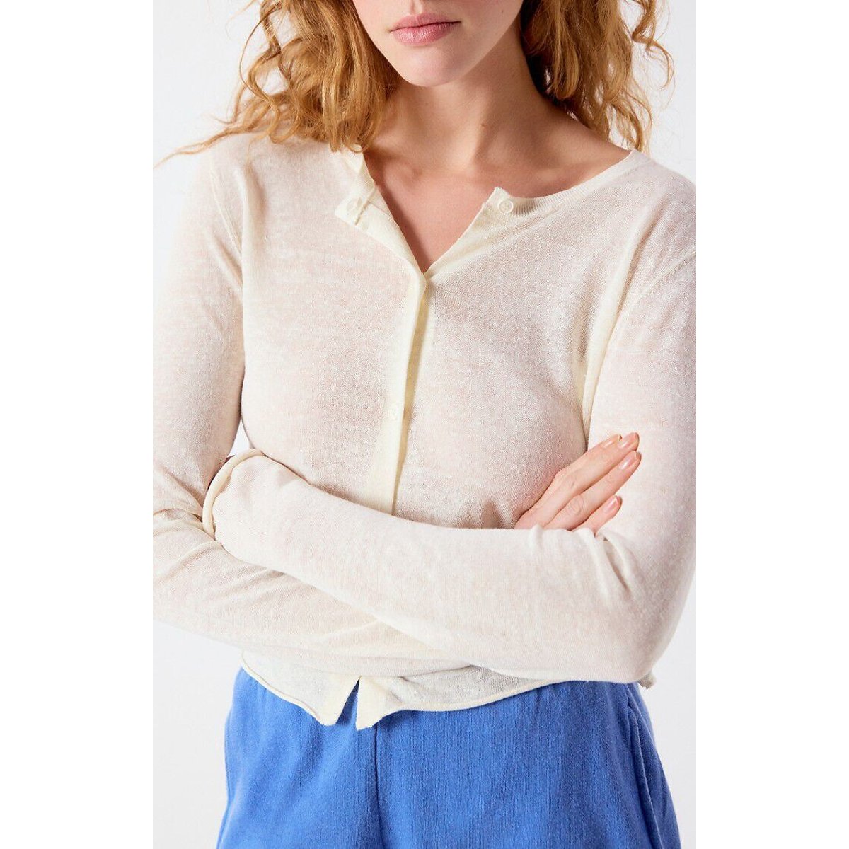 Cardigan col rond manches longues, EPAKY ecru, AMERICAN VINTAGE