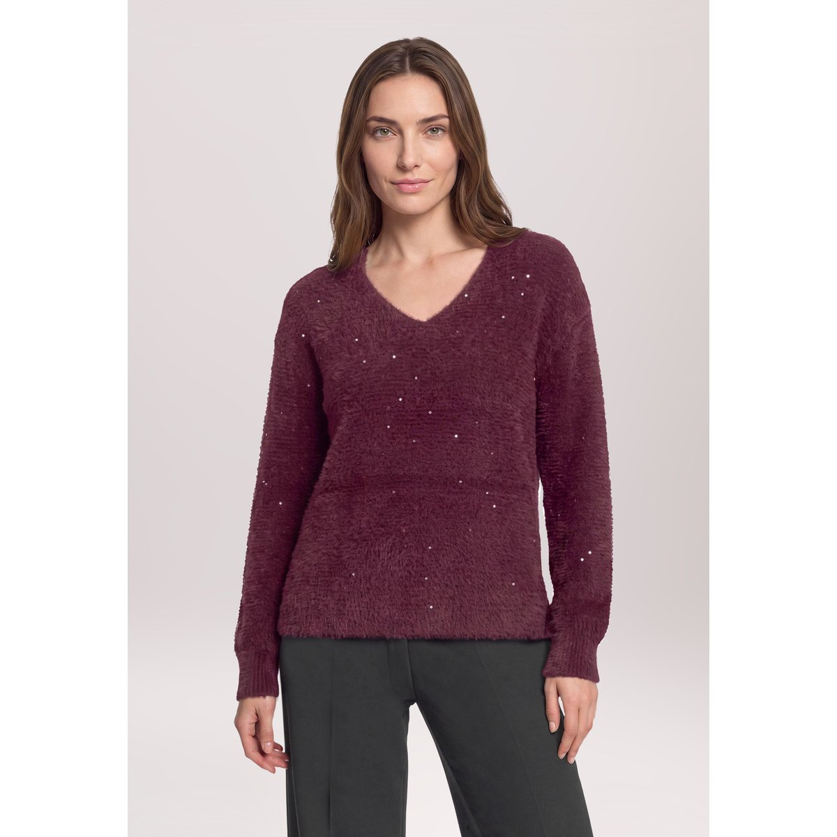 Pull-over en maille à encolure en v maroon banner, BETTY BARCLAY