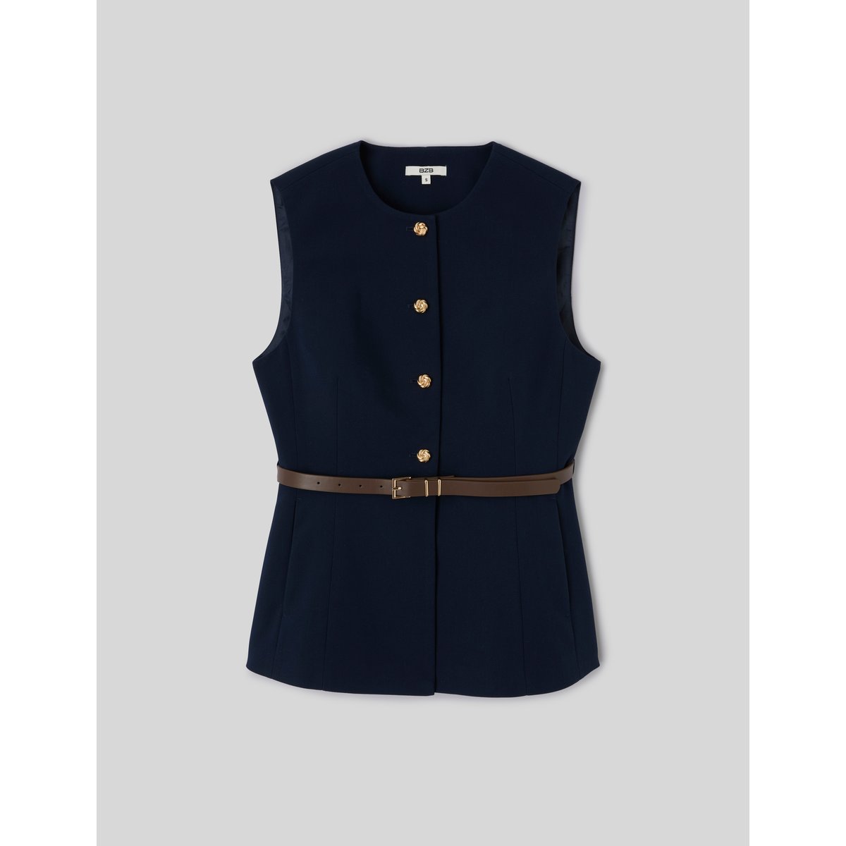 Gilet sans manches ceinturé bleu foncé, BZB