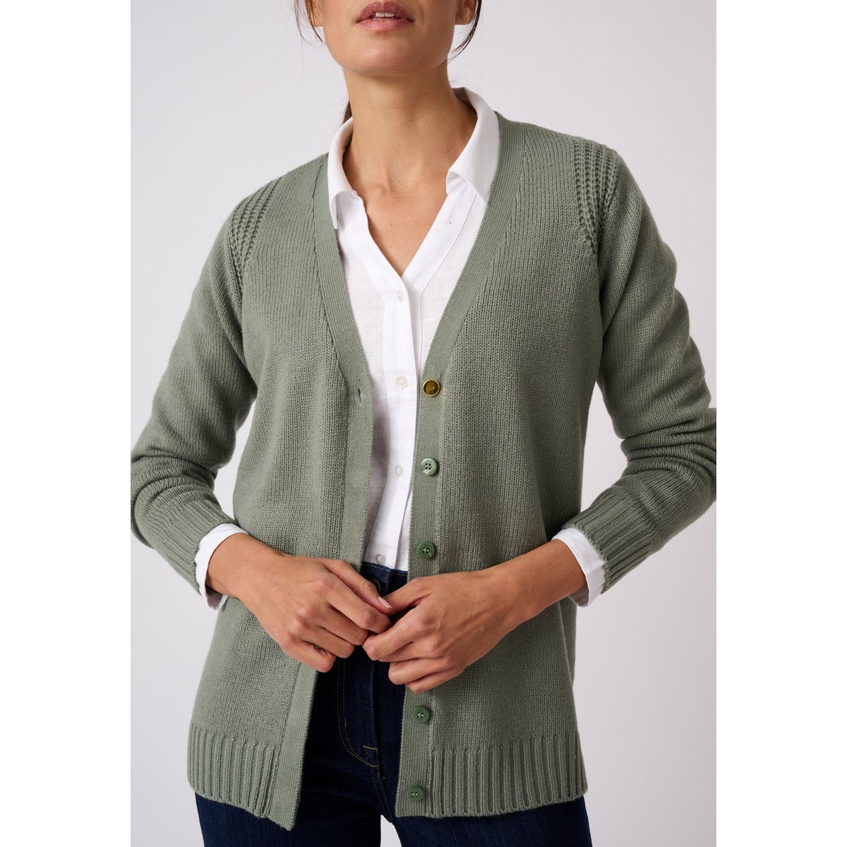 Gilet uni boutonné vert, DAMART