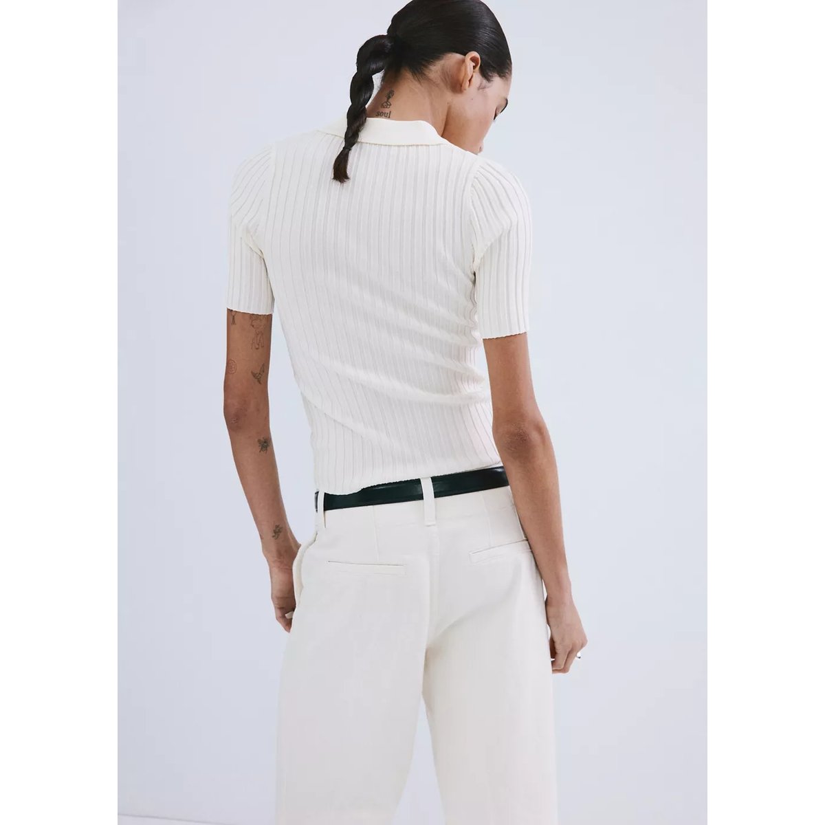 Pull-over maille col en V écru, MANGO