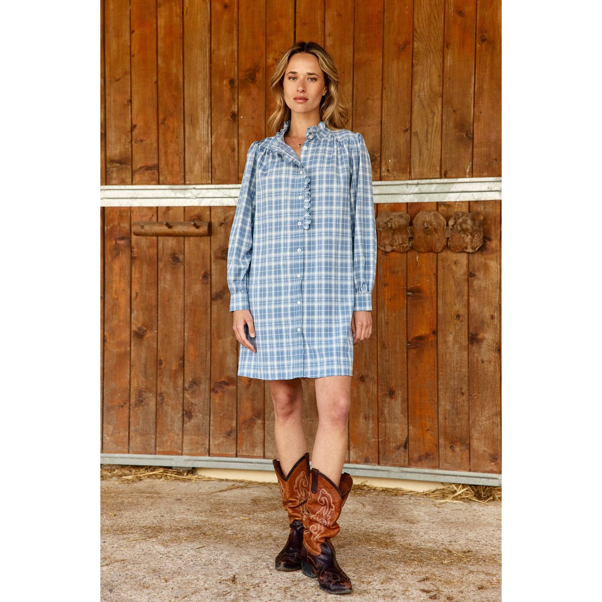 Robe courte trapèze imprimé à carreaux RAQUEL 20-bleu, LA PETITE ETOILE