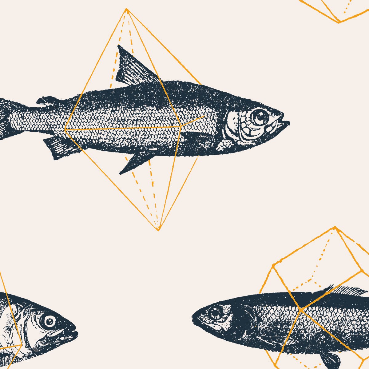 Papier peint poissons en géométrie intissé, HEXOA