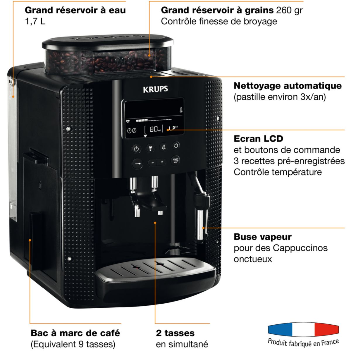 Expresso Broyeur YY5569FD couleur unique, KRUPS