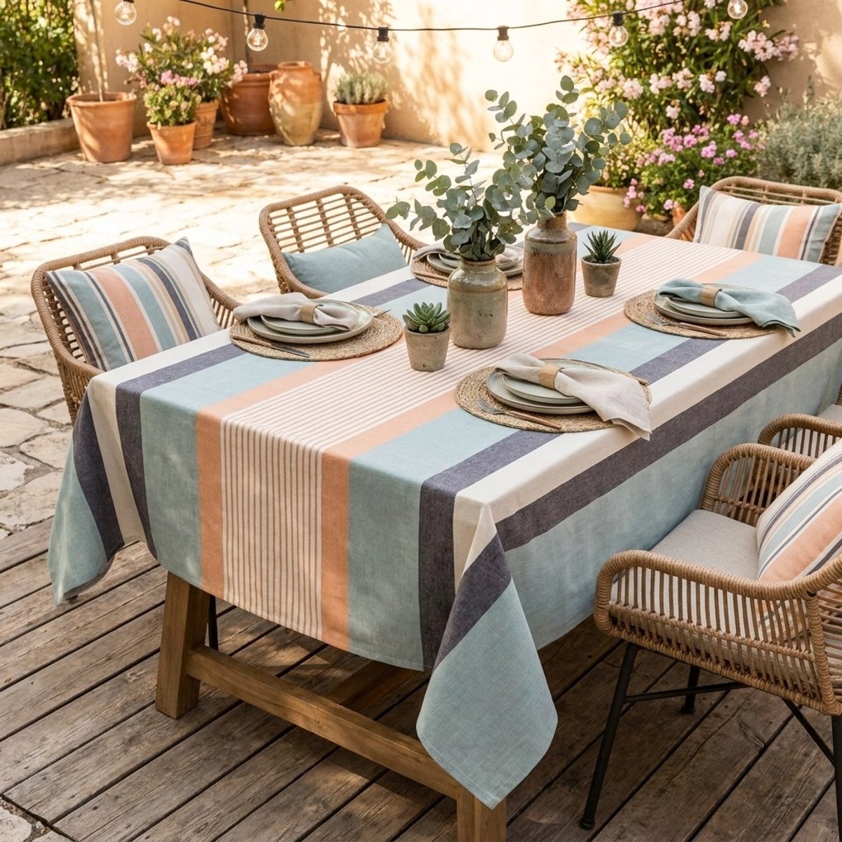 Nappe recyclée enduite Caresse Discrète azur, EDEN
