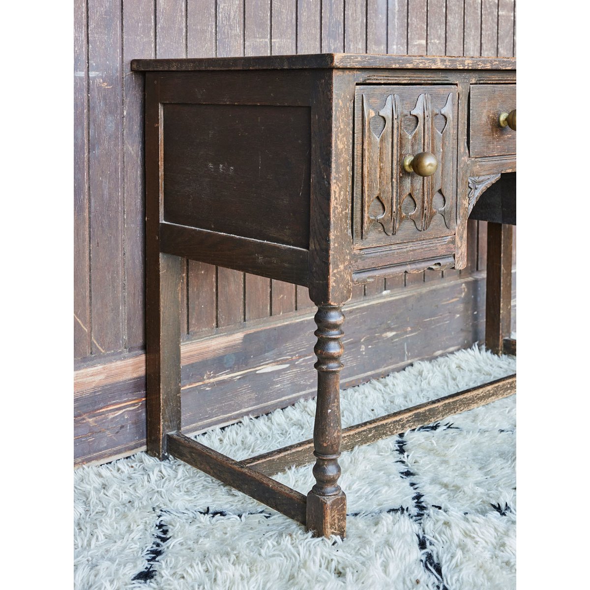 Bureau ancien en bois et boules laiton Edouard N°1119 - Bon état bois foncé, DEBONGOUT