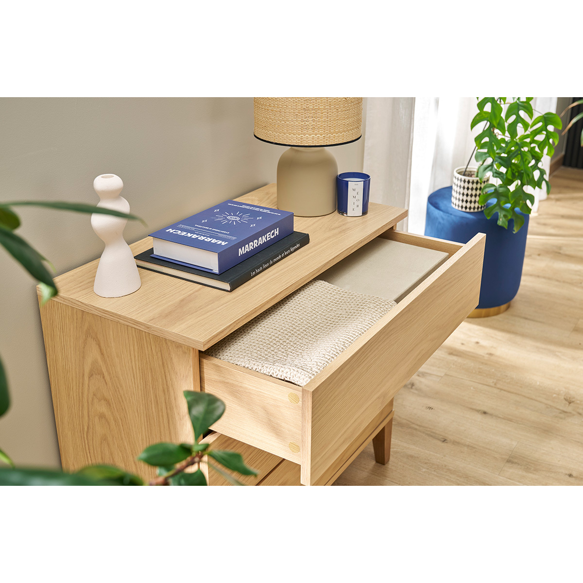Commode scandinave en bois clair chêne 3 tiroirs L80 cm FREDDY chêne clair, MILIBOO