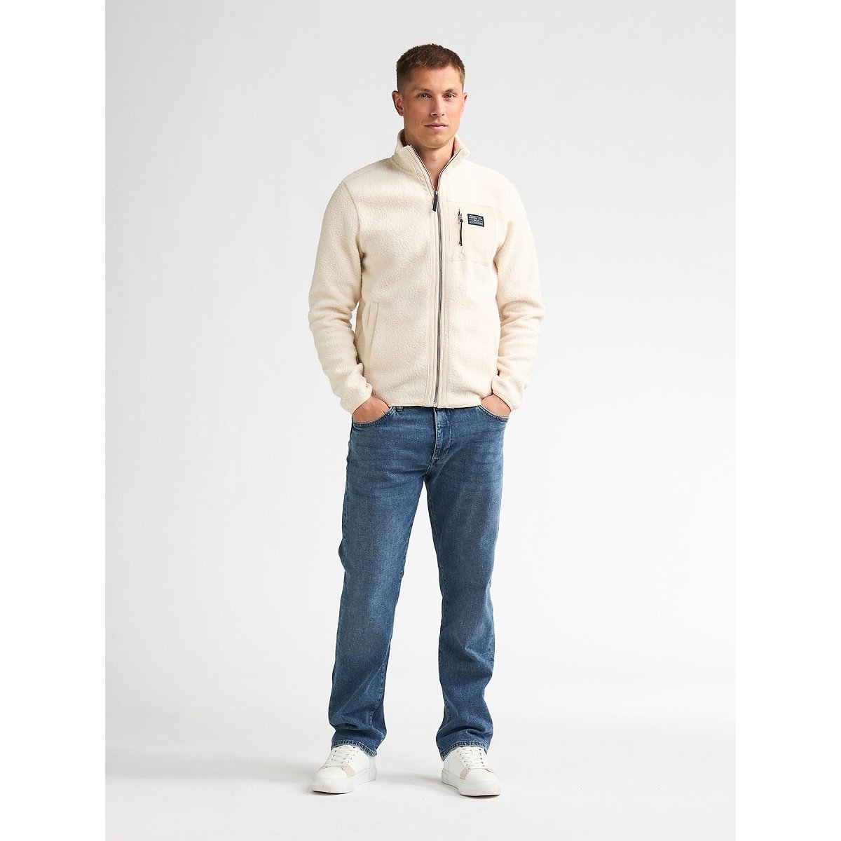 Veste zippée coupe droite longue blanc cassé, PETROL INDUSTRIES