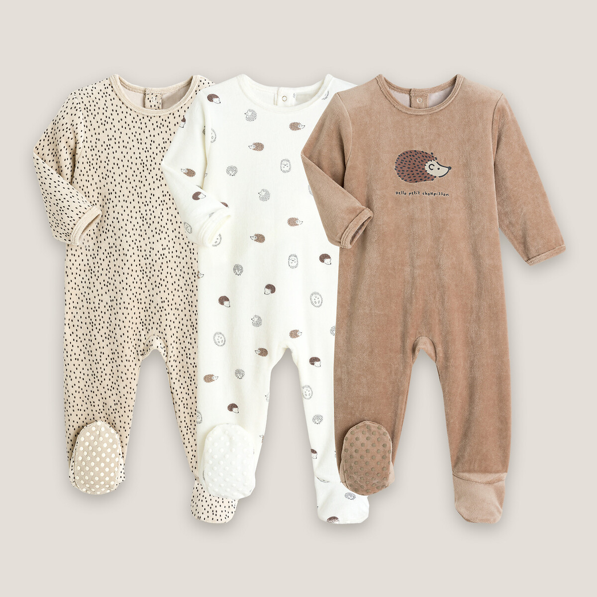 Pack of 3 Pyjamas in Velour beige/brown, LA REDOUTE COLLECTIONS