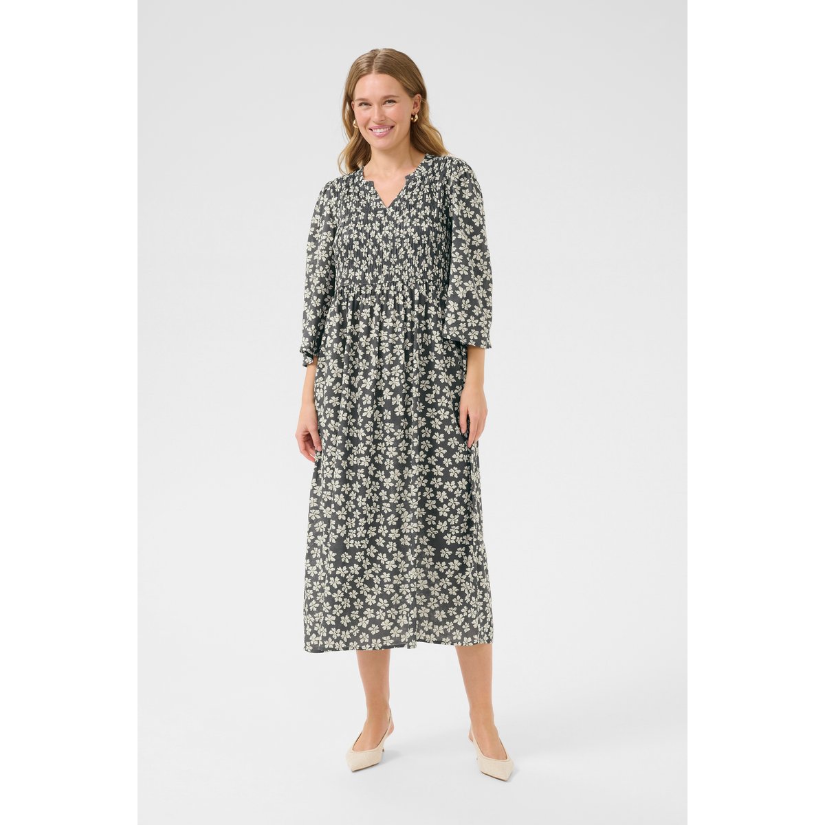 Dress gris turbulence/blanc/flower, KAFFE