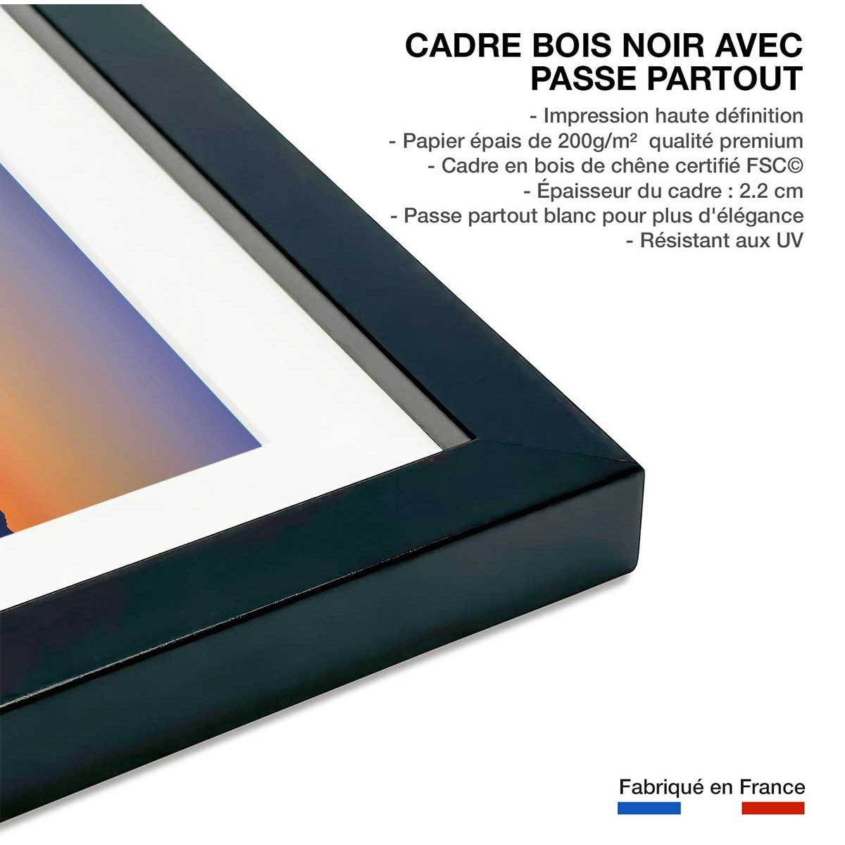 Affiche Mystique montagne affiche + cadre en bois - noir, HEXOA