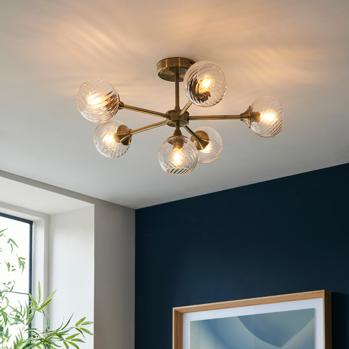 Allton Twisted Glass Ceiling Light aged brass, SO'HOME