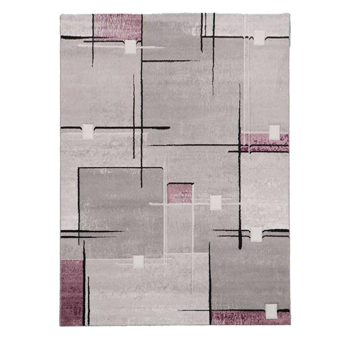 Tapis chambre tissé motif abstrait NOVA pourpre, UN AMOUR DE TAPIS