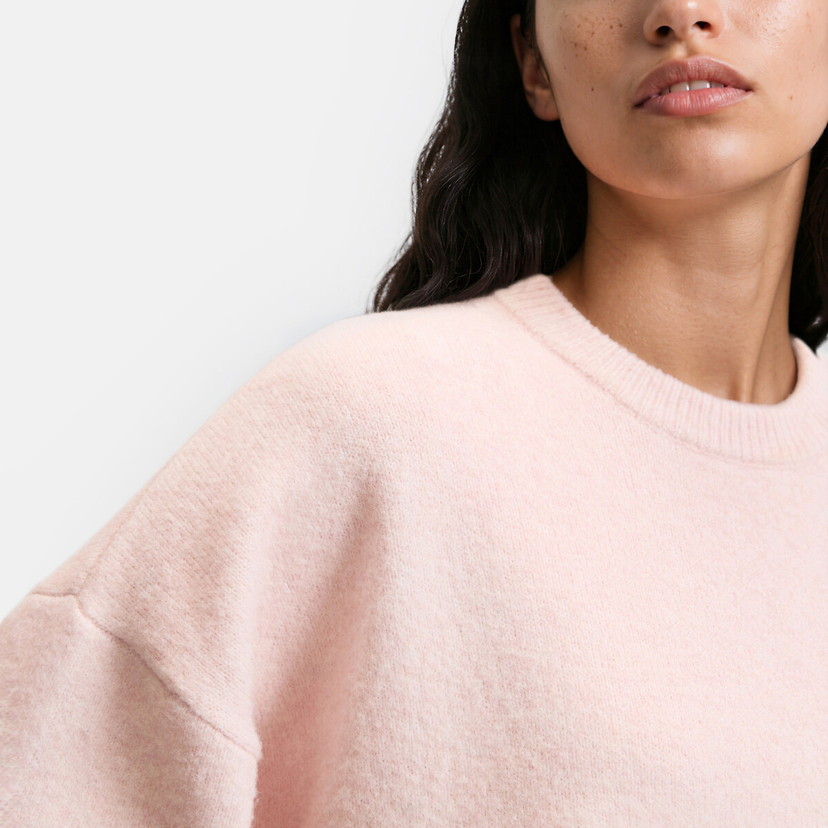 Jersey amplio de cuello redondo y manga corta rosa claro, LA REDOUTE COLLECTIONS