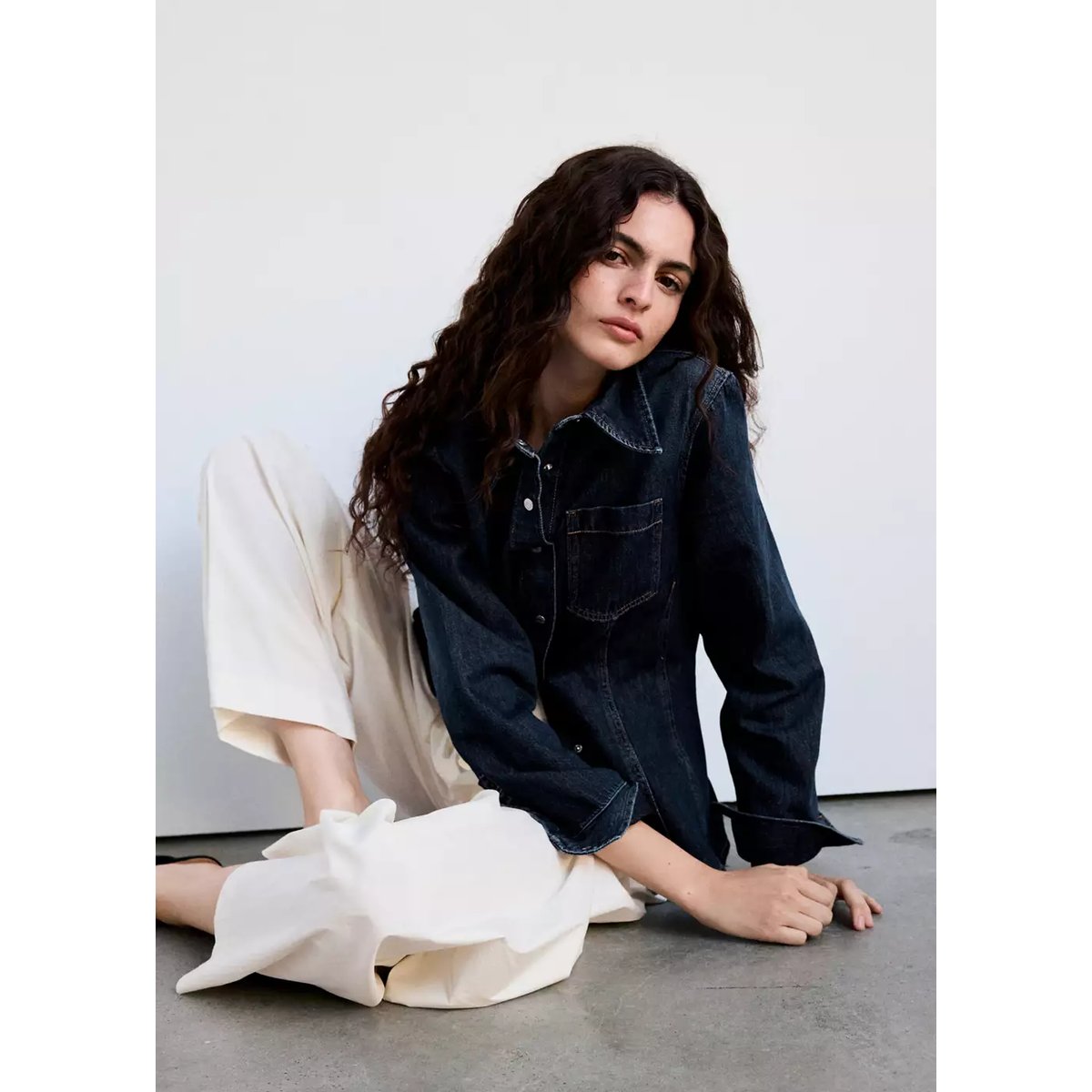Chemise jean poche bleu foncé, MANGO