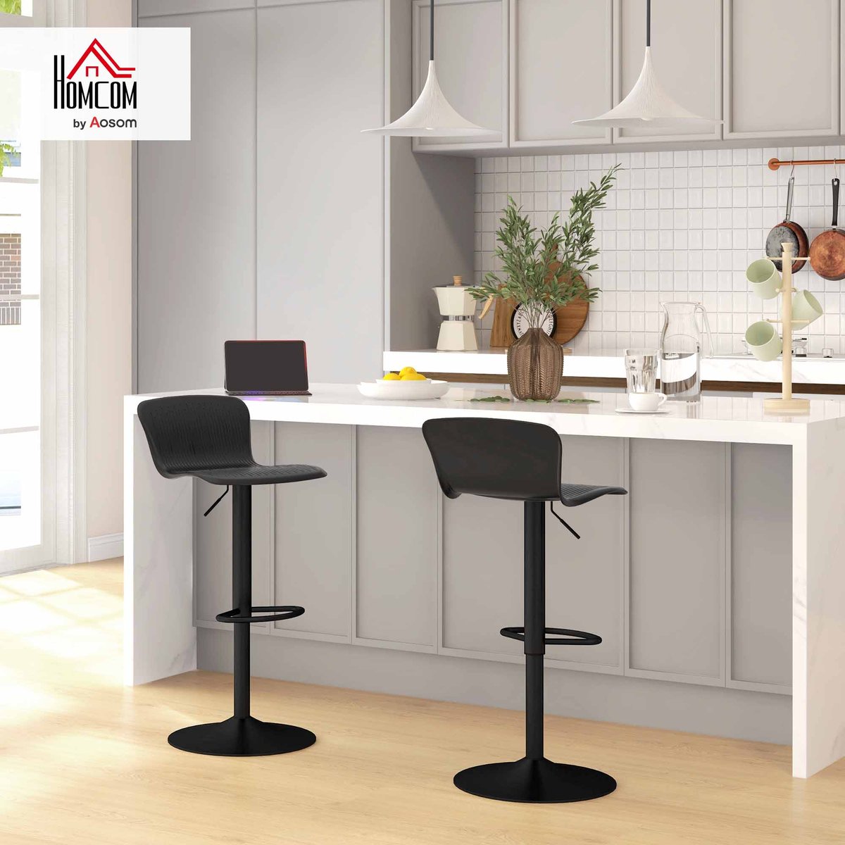 Tabouret de bar Polypropylène Noir noir, HOMCOM