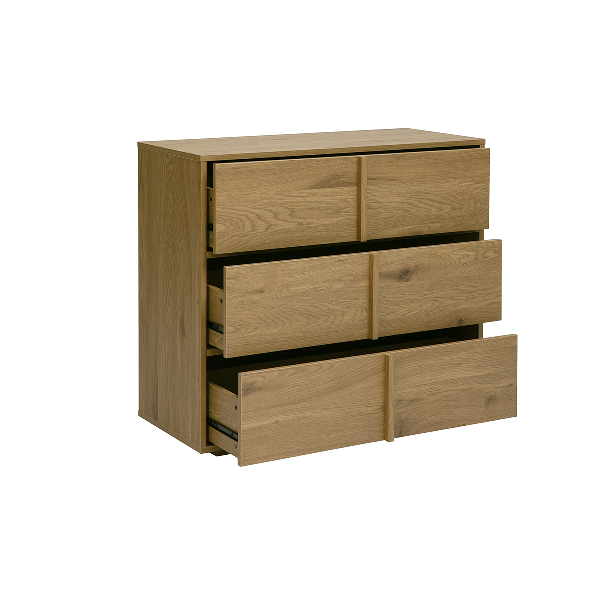 Commode finition bois foncé noyer 3 tiroirs L90 cm LOTHAIRE chêne clair, MILIBOO