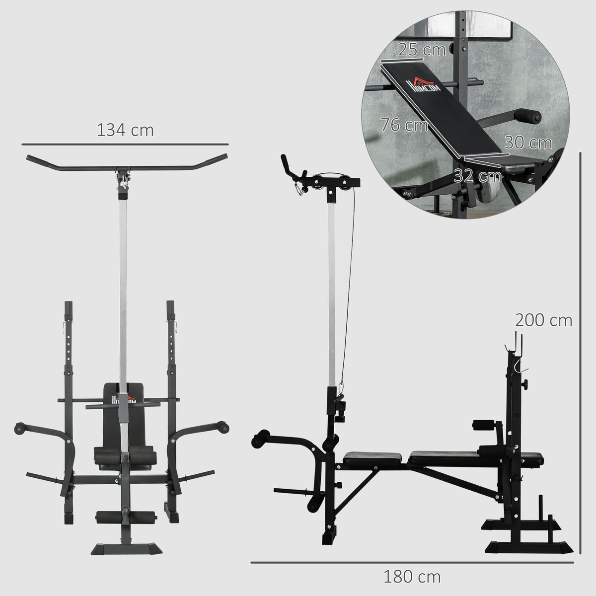 Banc de musculation noir, HOMCOM
