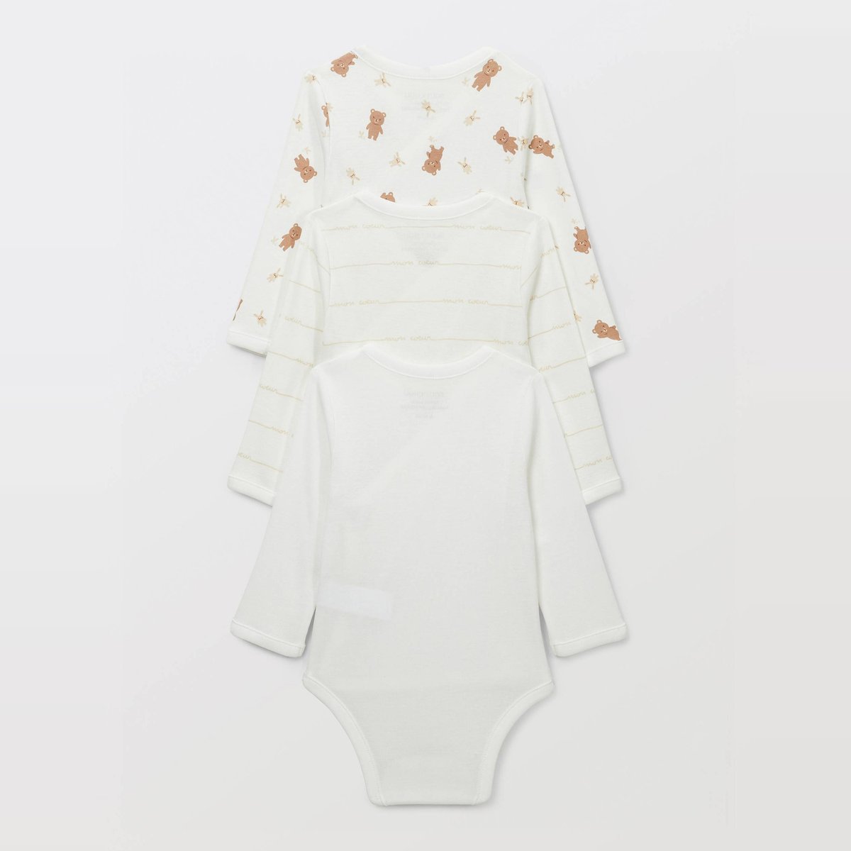 Lot de 3 bodies croisés manches longues uni en coton BIO GOTS ecru, BOUT'CHOU