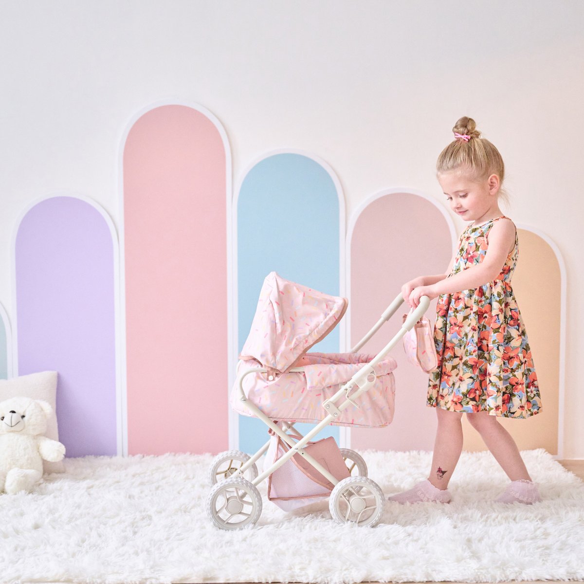 Poussette 2-en-1 classique avec accessoires nacelle et panier beige, TEAMSON KIDS