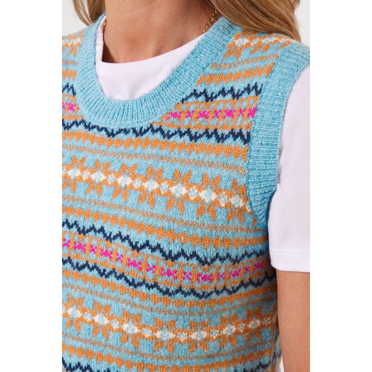 Débardeur en Maille Fair Isle Winter Blues bleu, JOE BROWNS