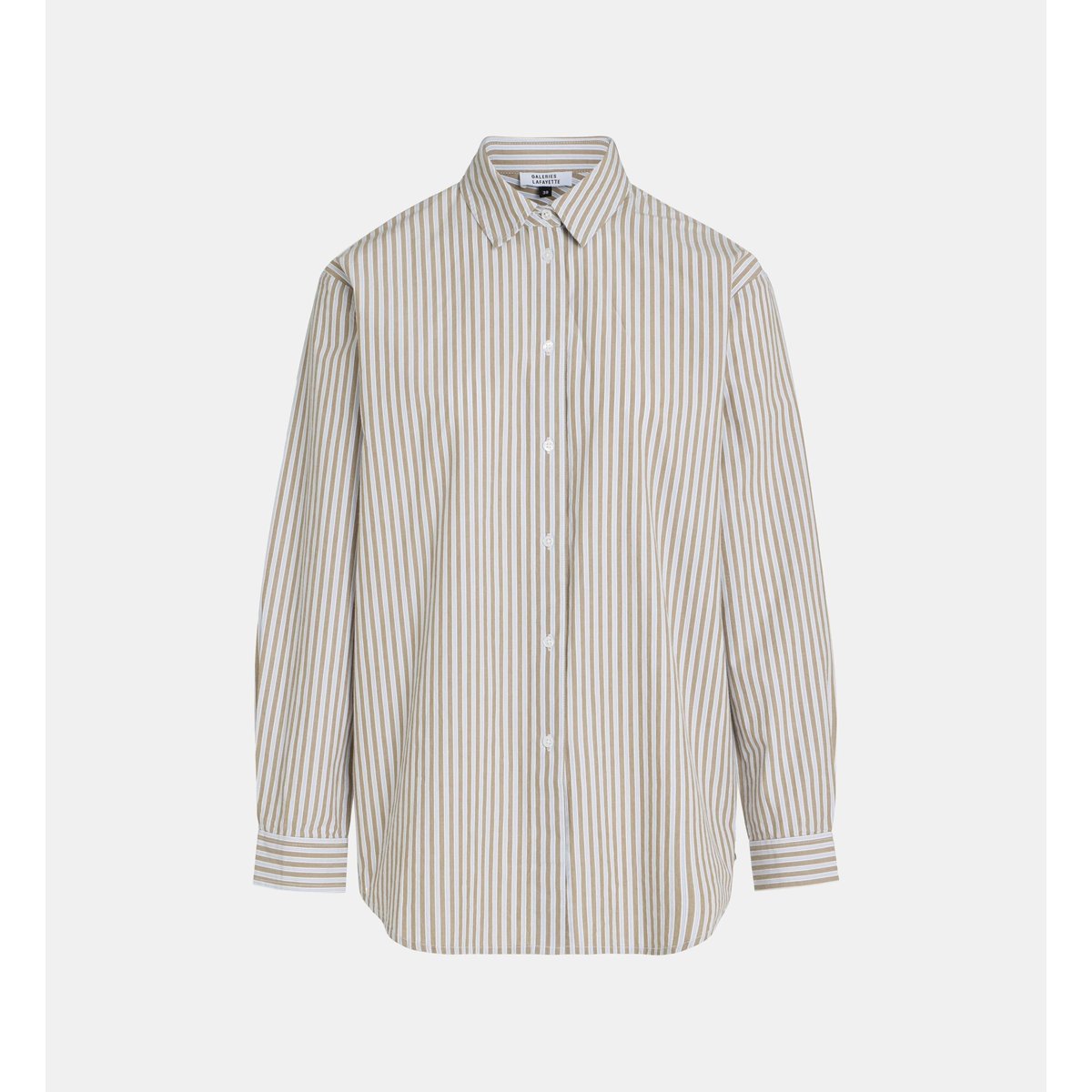 Chemise droite chelsea rayé coton kaki, GALERIES LAFAYETTE