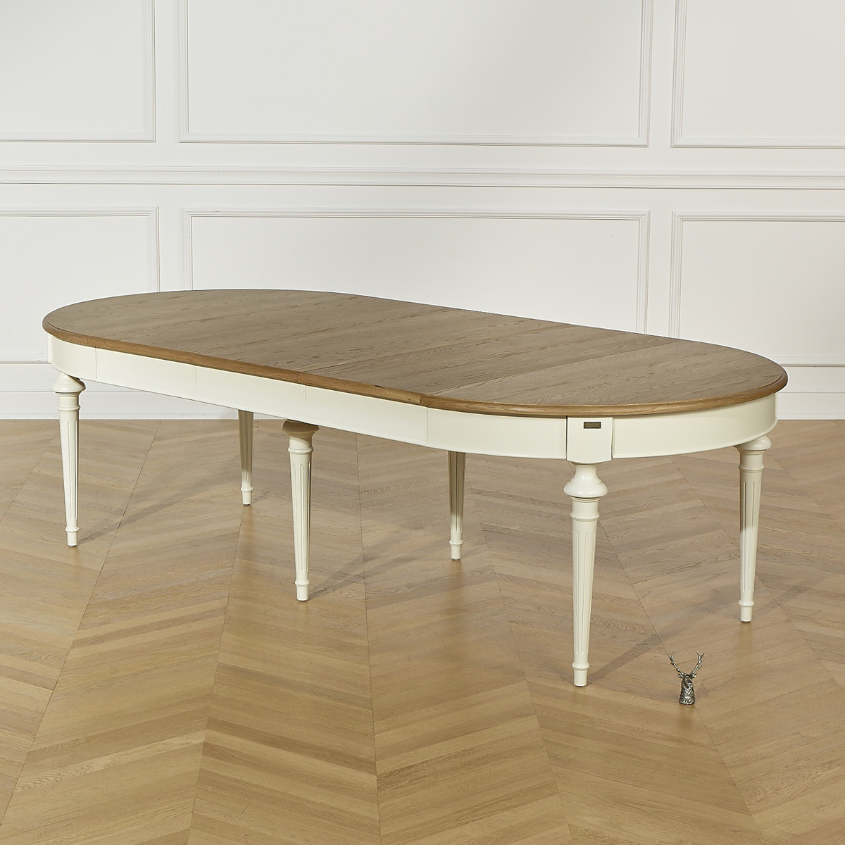 Table ovale en chêne 3 rallonges 4/10 couverts AMBRE blanc, ROBIN DES BOIS