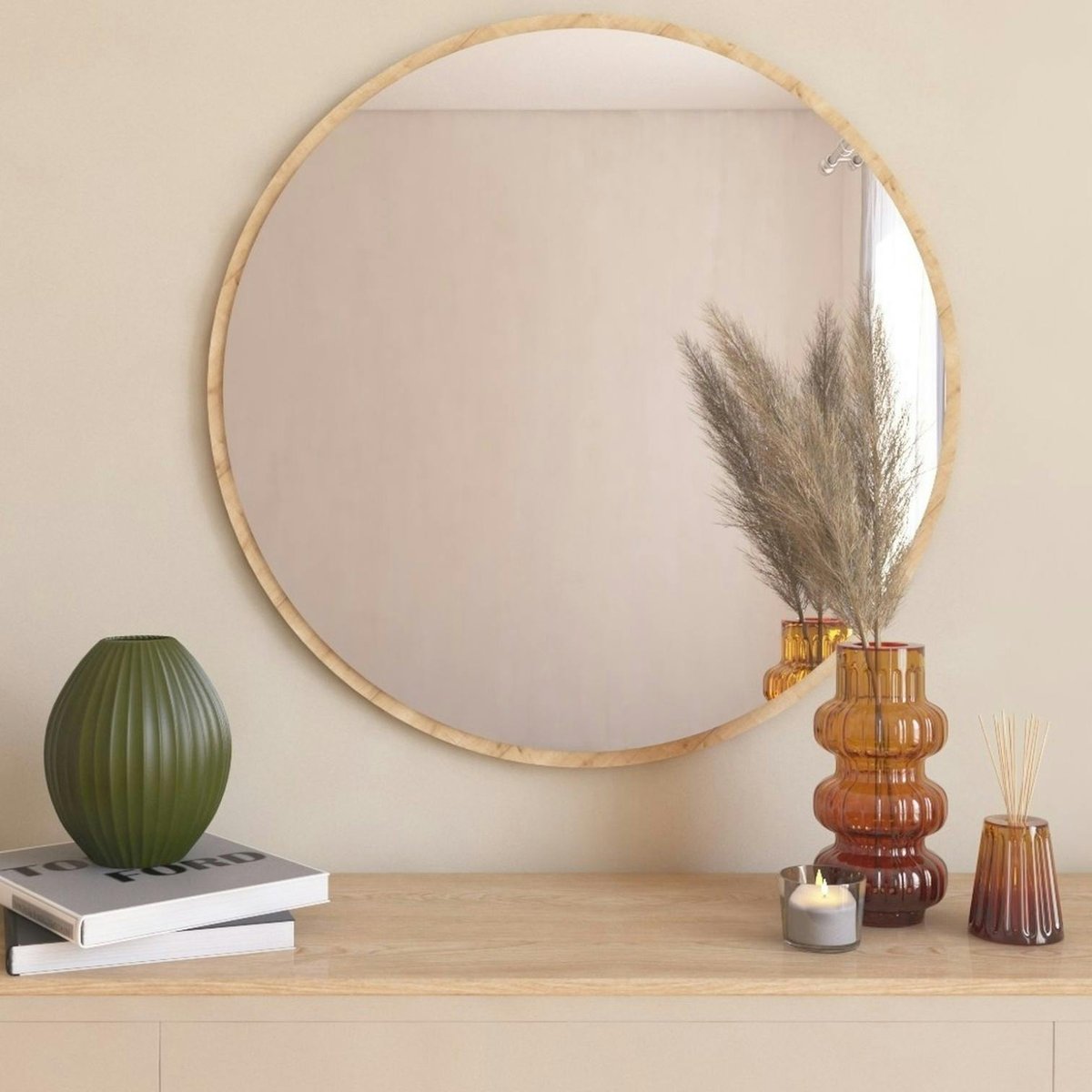 Miroir rond 60 cm CODY chêne, PIER IMPORT