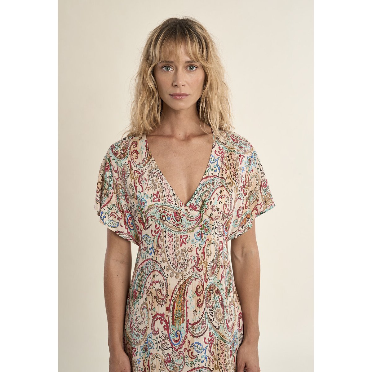 Robe longue imprimée manches courtes imprimé multicolore, MOLLY BRACKEN