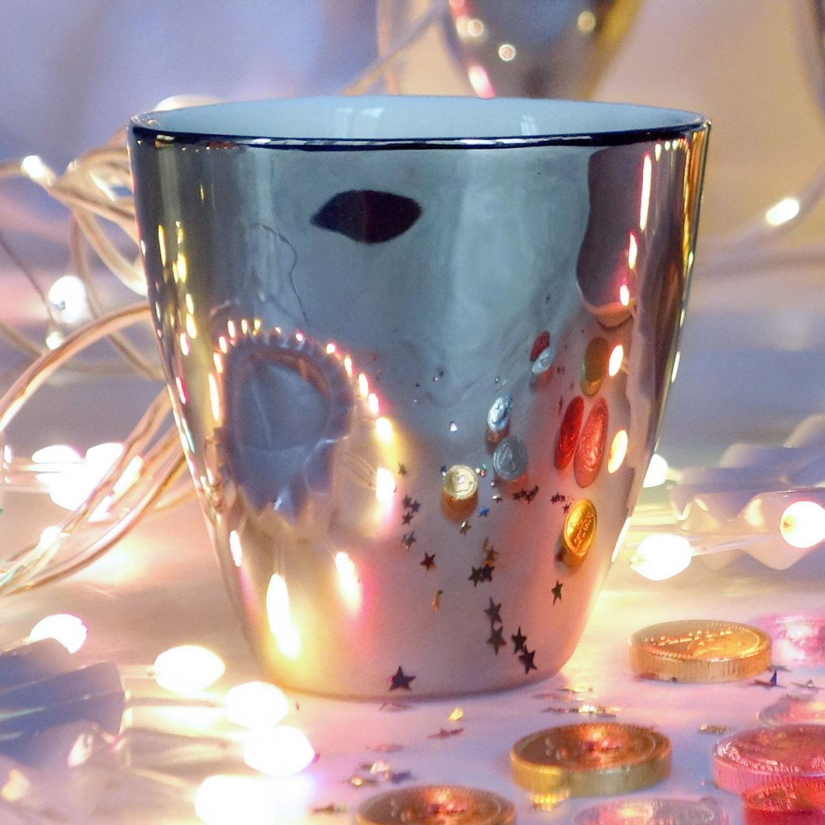 Tasse à Thé Assoiffée Porcelaine Blanc Brillant et Platine Diam 8,5 cm blanc et platine, TSE ET TSE ASSOCIÉES