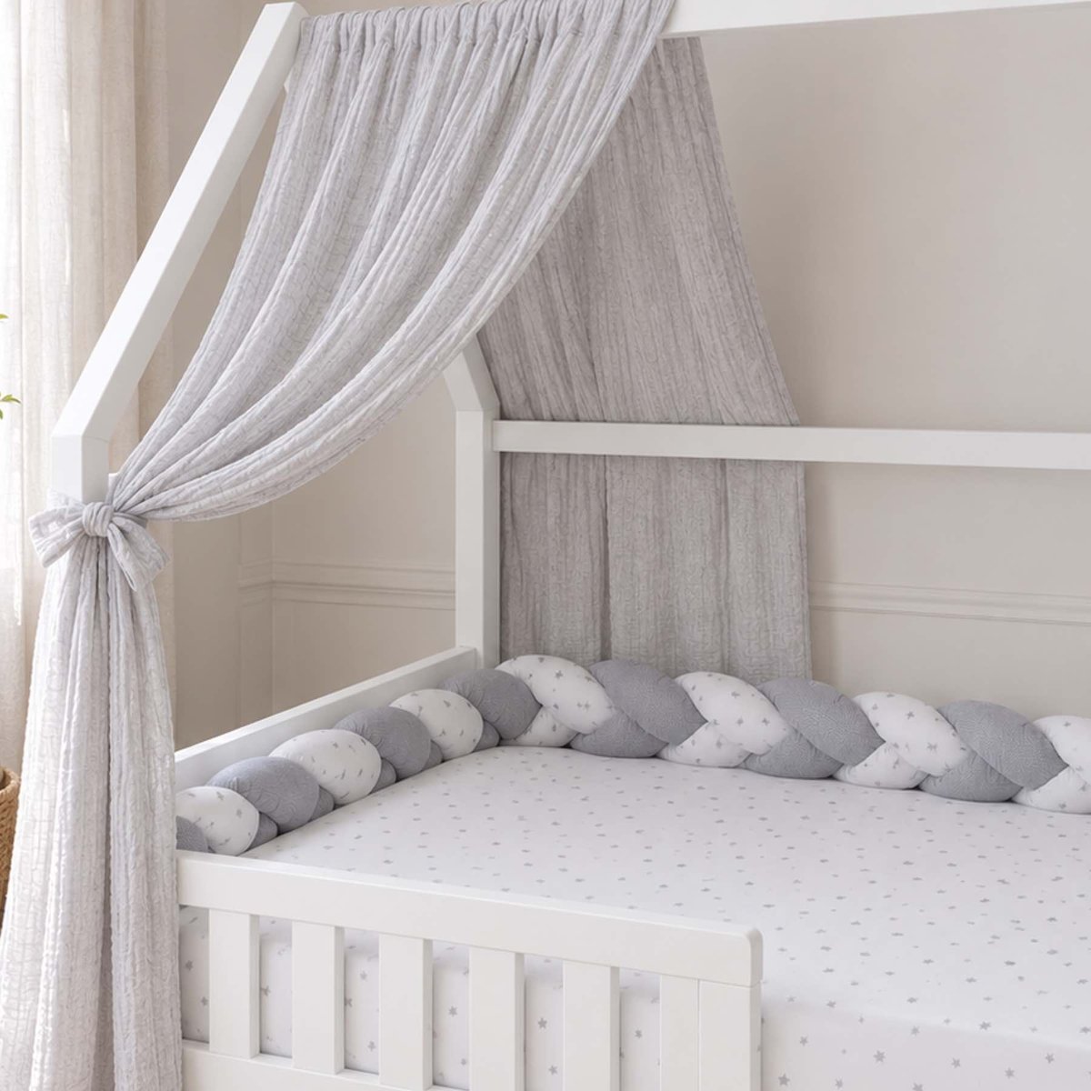 Tresse de lit universelle, tour de lit STELLA gris, SEVIRA KIDS