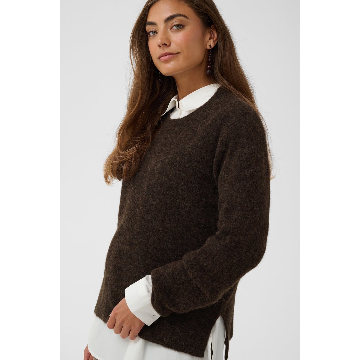 Pullover tricoté marron coffee bean melange, CULTURE
