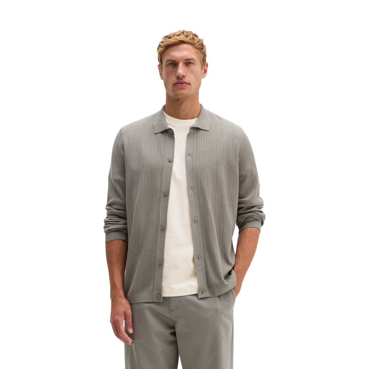 Pull en maille coupe classique en coton biologique et en TENCEL™ Lyocell gris, MARC O'POLO