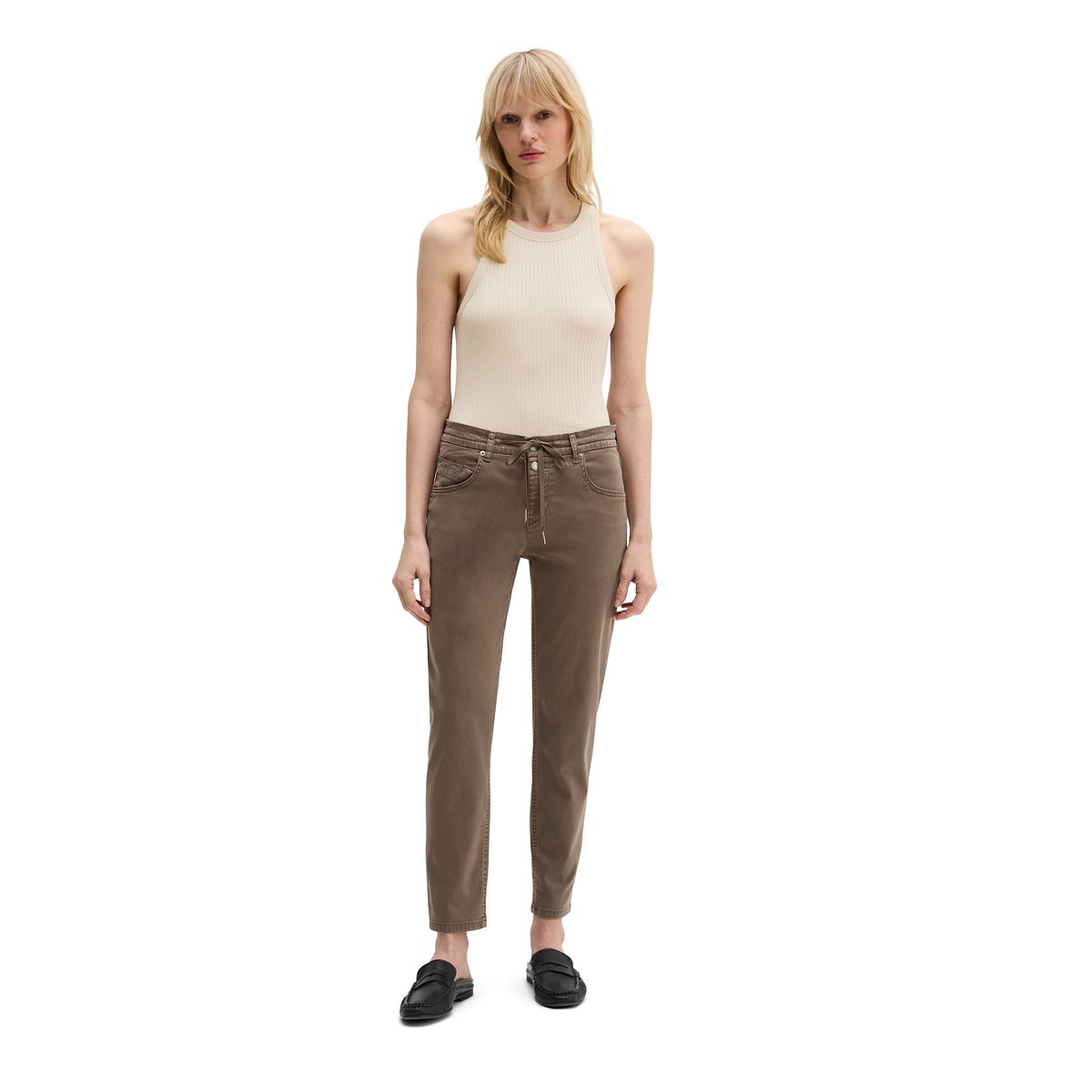 Pantalon modèle Theda boyfriend cropped avec TENCEL™ Lyocell marron, MARC O'POLO