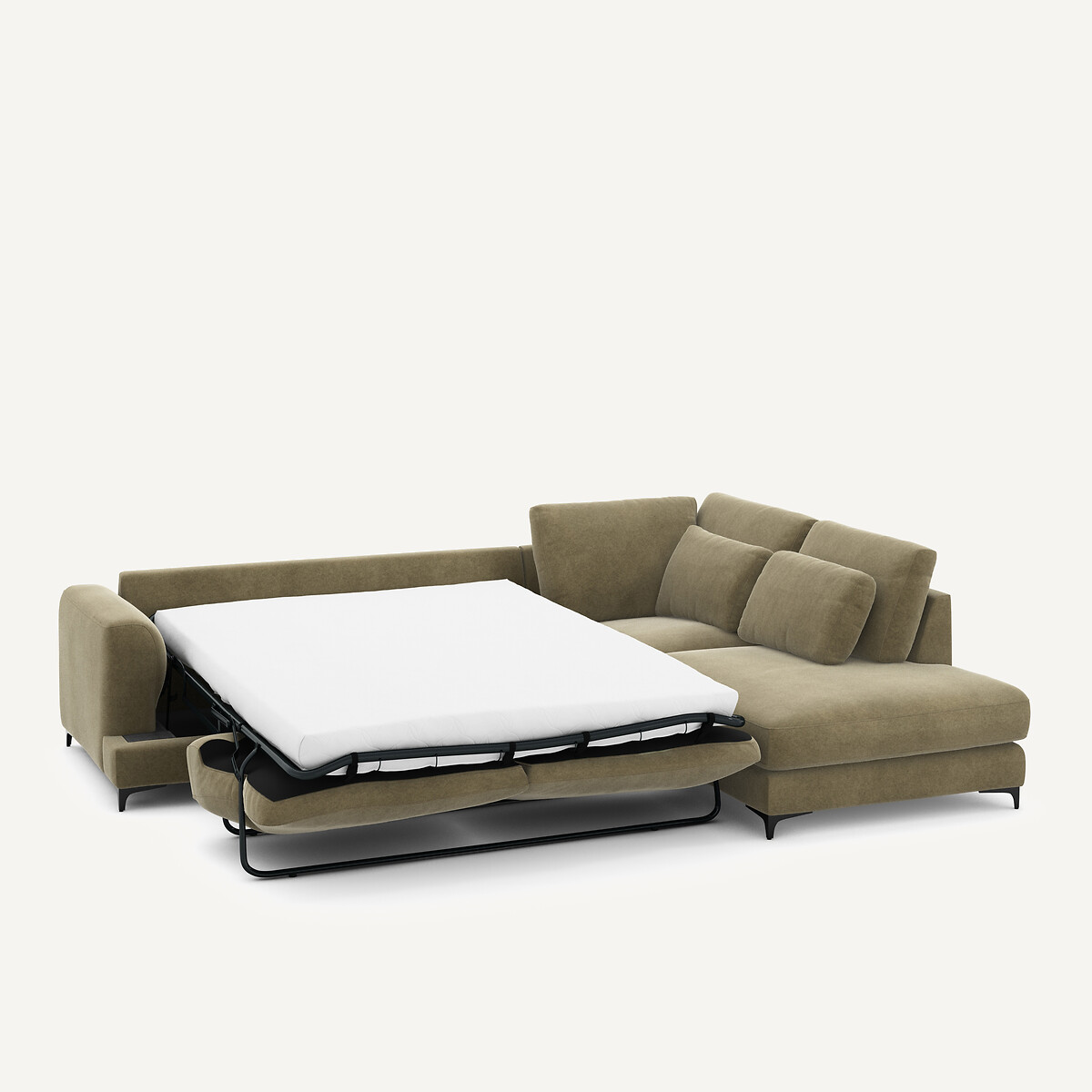 Canapé d'angle droit convertible, en velours de lin, Marsile tilleul, AM.PM