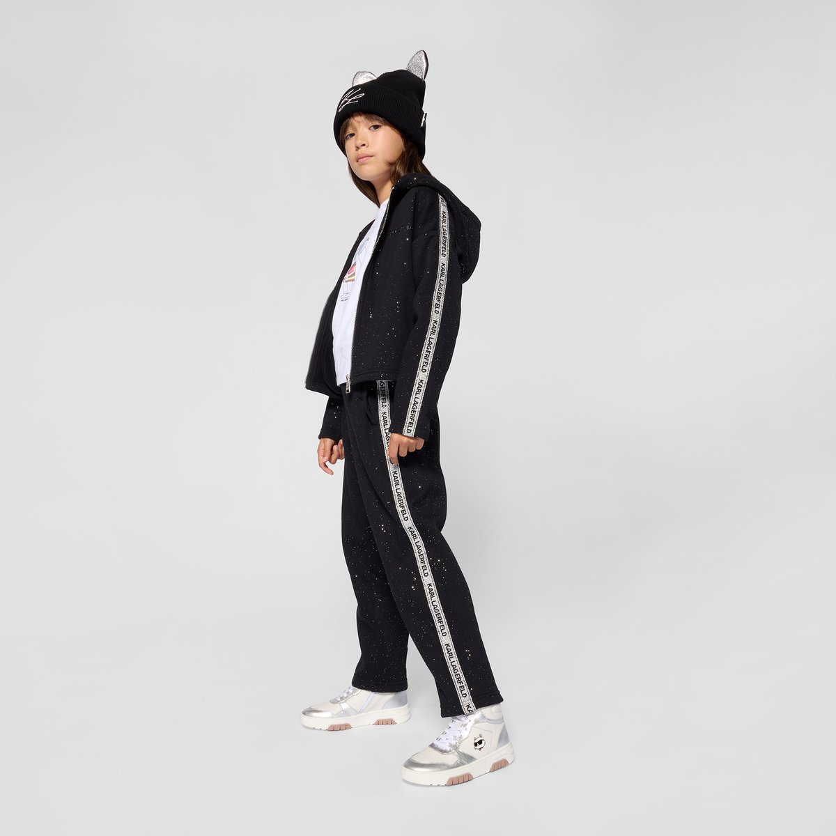 Cardigan à capuche noir argent, KARL LAGERFELD KIDS