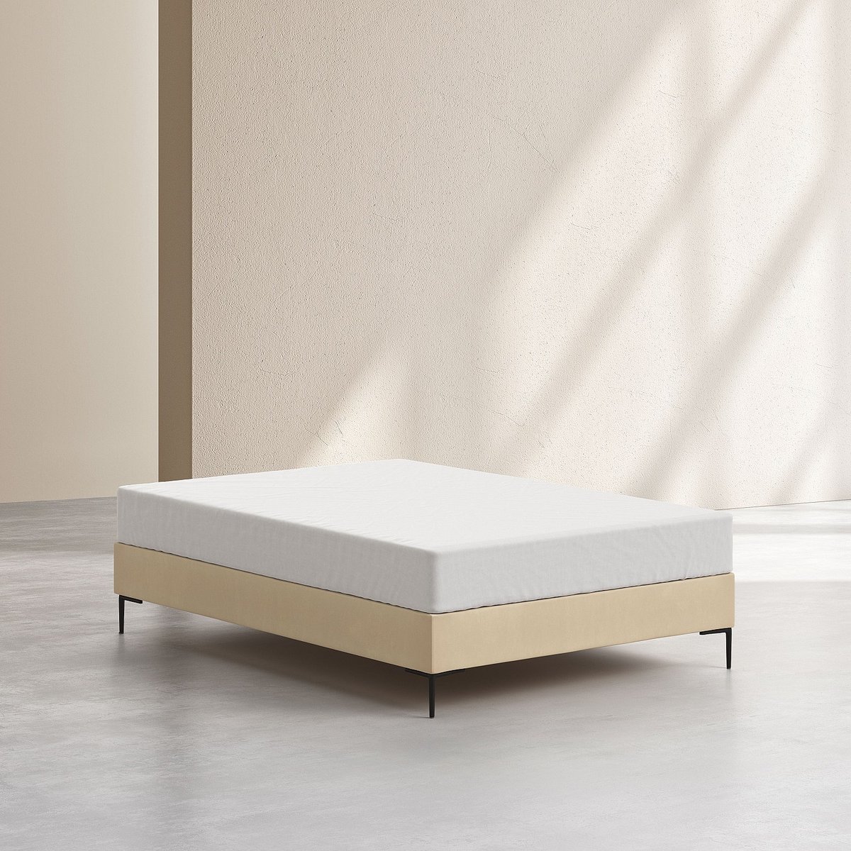 Sommier tapissier tissu NOTA crème, HABITAT