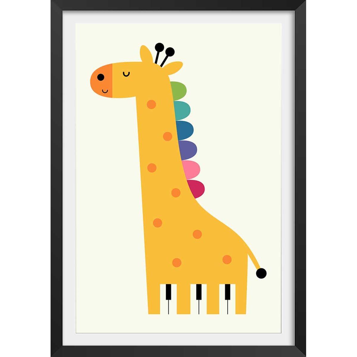 Affiche girafe colorée affiche + cadre en bois - noir, HEXOA