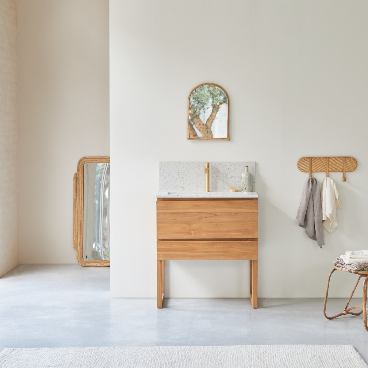 Meuble Salle De Bain en Teck massif, EDGAR beige, TIKAMOON