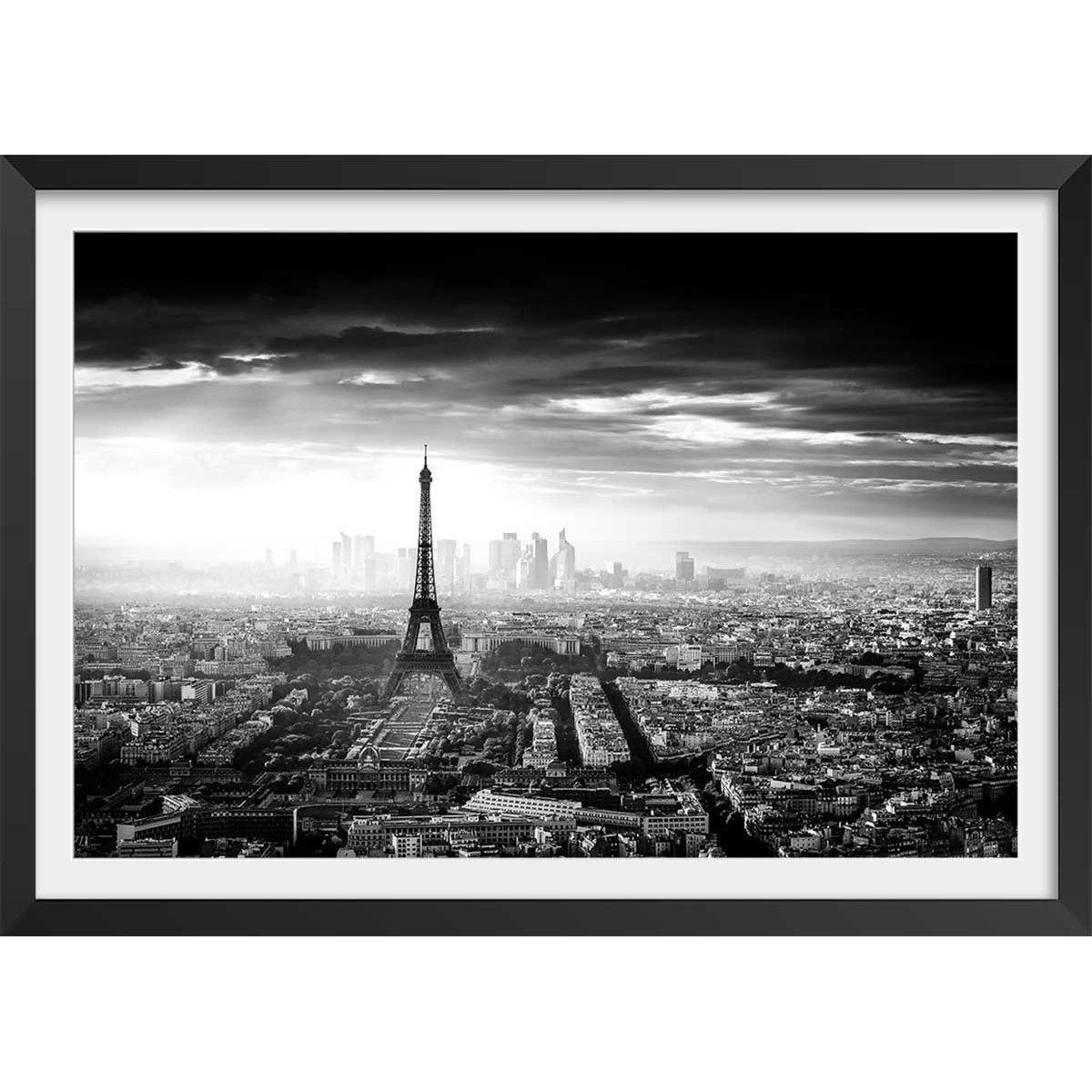 Affiche lumière sur paris affiche + cadre en bois - noir, HEXOA