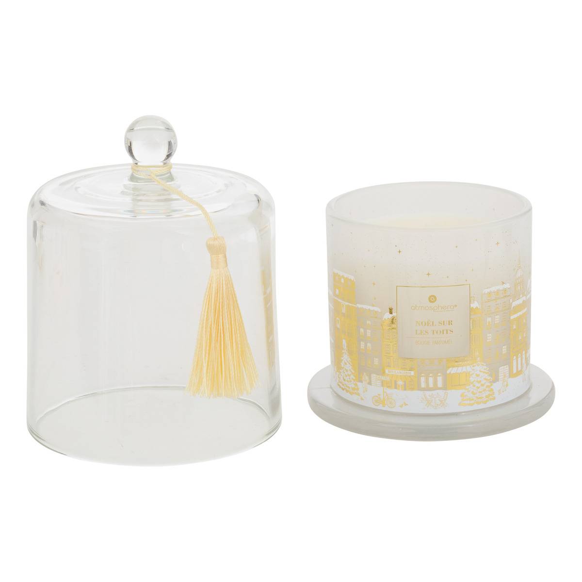 Bougie parfumée Hiver à Paris sous cloche blanc, ATMOSPHERA