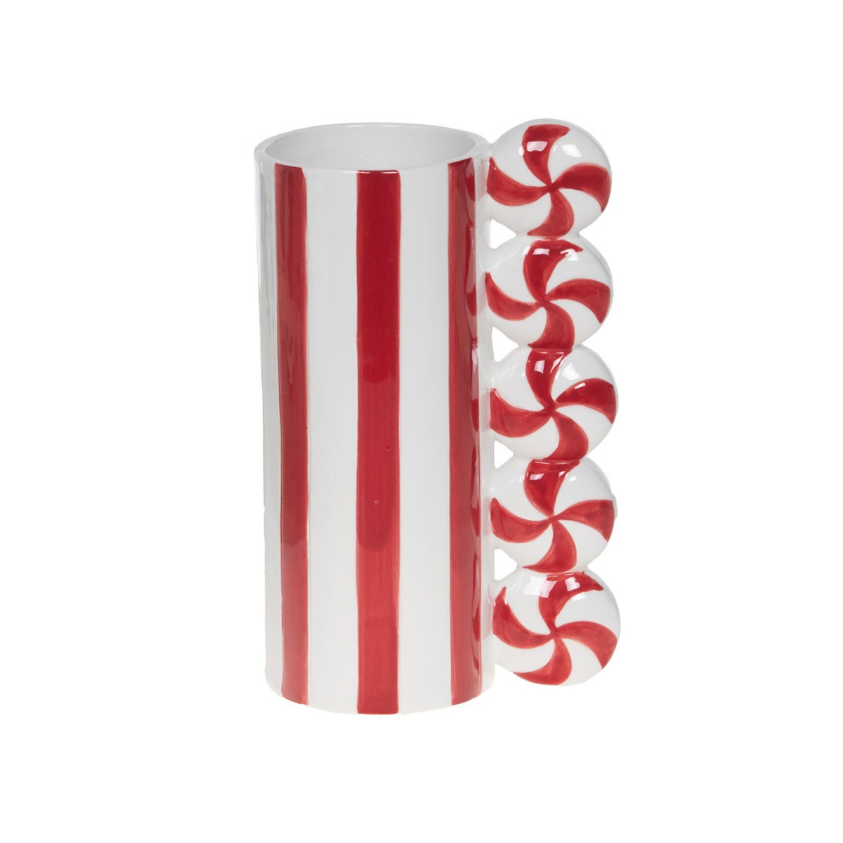 Vase Candy en céramique rayé rouge et   H20 blanc, AMADEUS